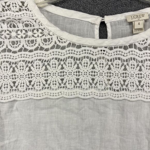 J.Crew Blouse Womens 4 White Linen Lace Short Sleeve Crochet‎ Summer Boho Top - Picture 5 of 16